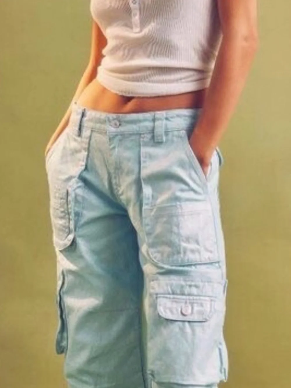 Like New We the Free "Lap of Luxury" Barrel Cargo Jeans in Metallica Aquamarine - Picture 2 of 14